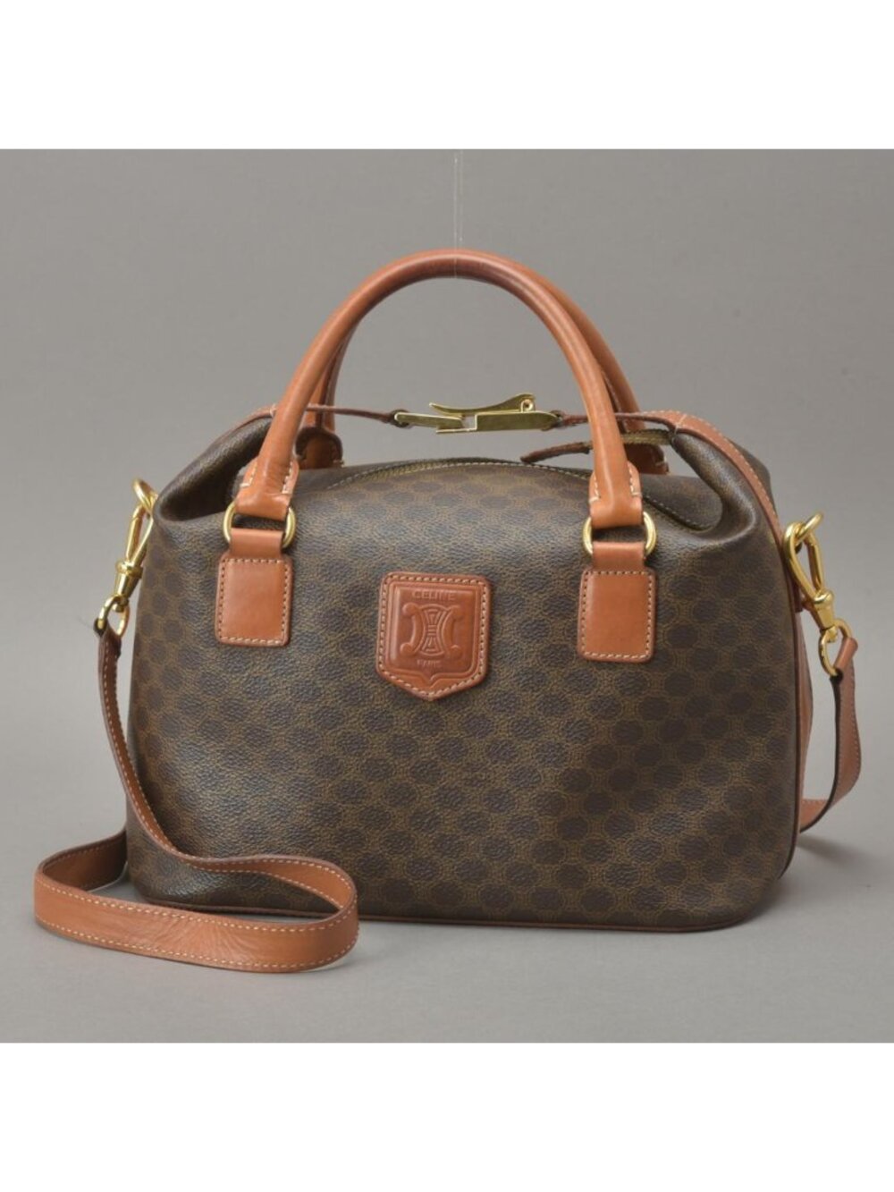 Celine Macadam Handbag 2-Way Leather Brown